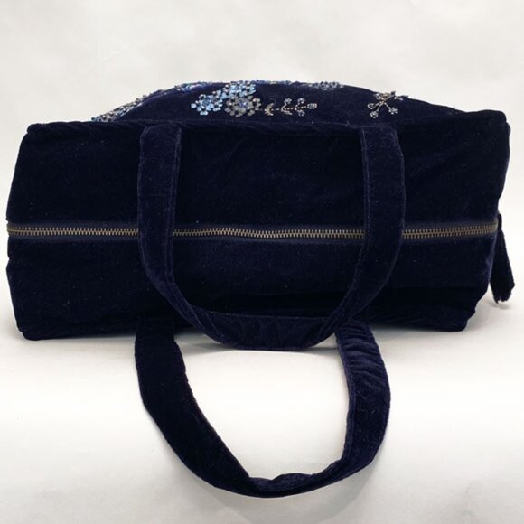 ZARA Navy Velvet Tote With Sequin Embroidery 14.5 x 15 NWOT - Picture 5 of 13